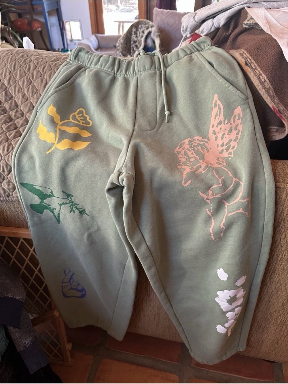 Obey Olive Green Joggers with Pink, Yellow, Green & White Graphics